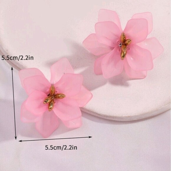 Pink Gold Dual Layered Preserved Flower Petal Decoration Earrings NWT - Picture 3 of 5